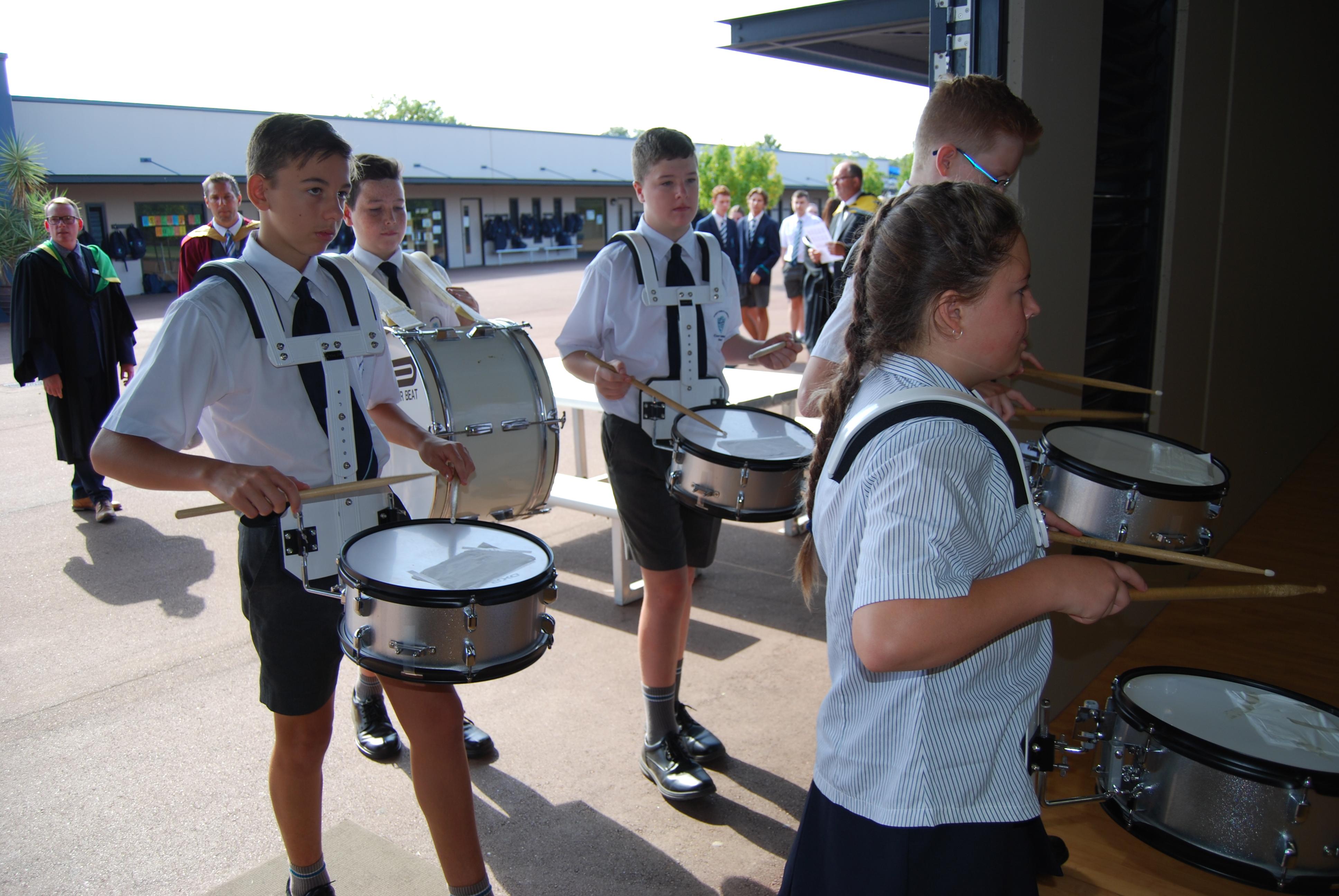 Drumming in of the staff and Year 12 students