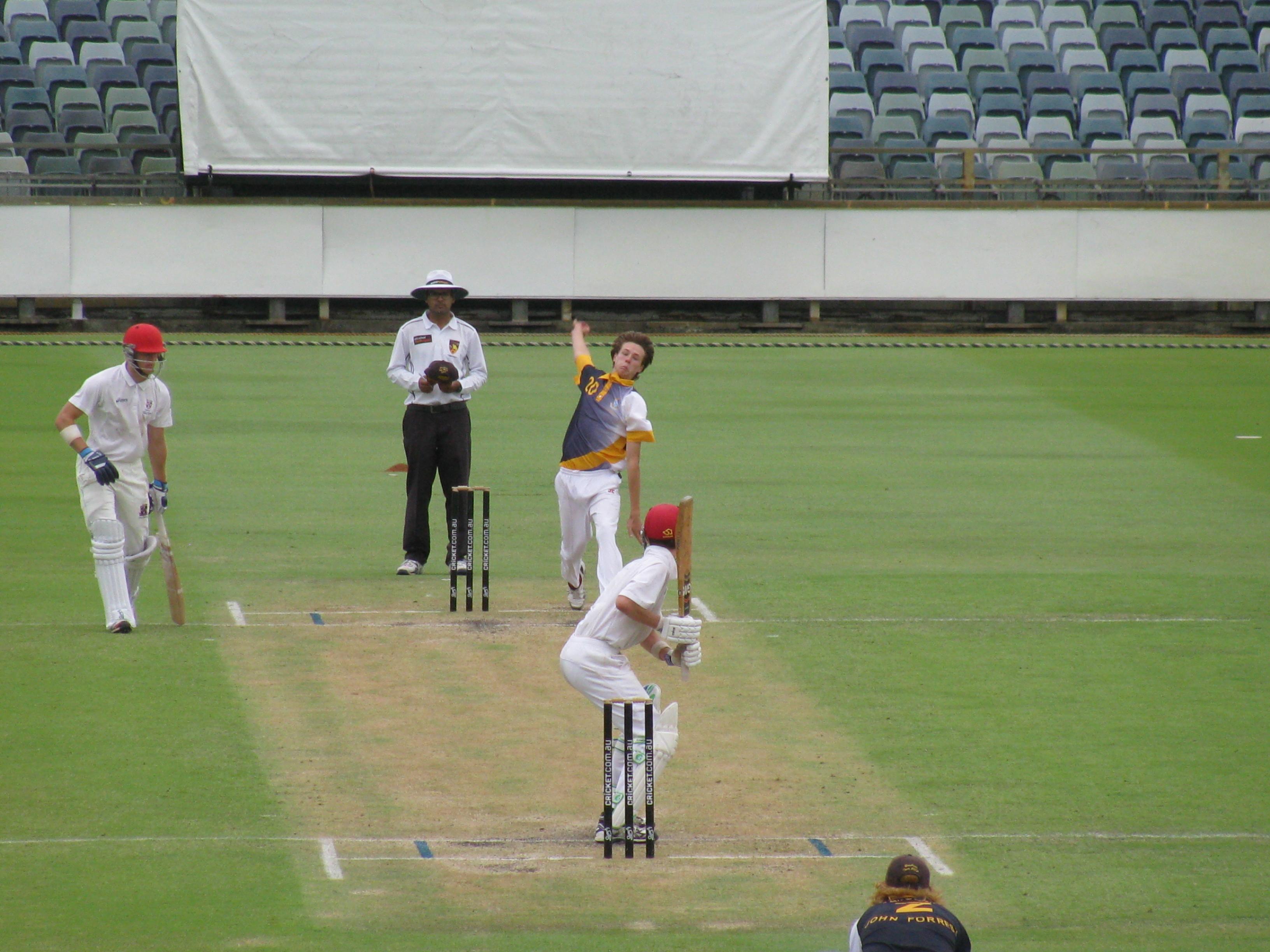 Jackson Newman bowling at the WACA in the First XI final