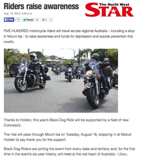 Black Dog Ride Red Centre 2015 Media - Raising Awareness thanks to Holden Mt Isa