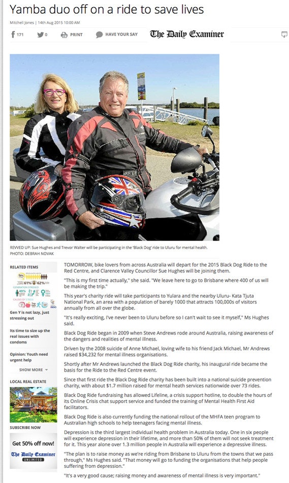 Black Dog Ride Red Centre 2015 Media - Yamba Duo Riding to Save Lives - Grafton Daily Examiner