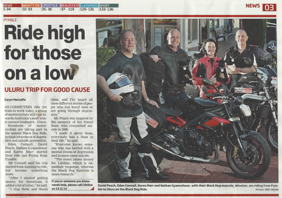 Black Dog Ride Red Centre 2015 Media "Riding High for those on a Low"