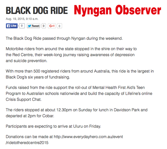 Black Dog Ride Red Centre 2015 Media - Nyngan Observer