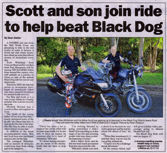 Black Dog Ride Red Centre 2015 Media - Argus July 31st - Father and Son beat the black dog