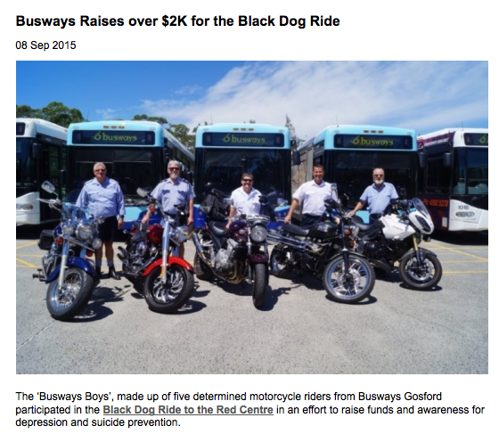 Black Dog Ride Red Centre 2015 Media - Central Coast Busway Boys Raise Over $2000