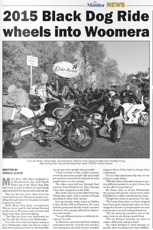 Black Dog Ride Red Centre 2015 Media - Black Dog Ride Rolls Into Woomera