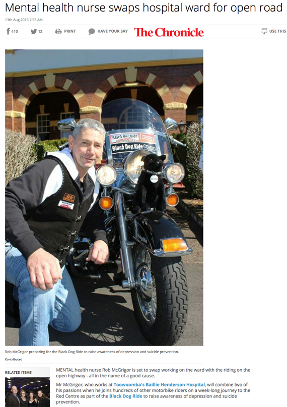 Black Dog Ride Red Centre 2015 Media - Mental Health Nurse Swaps Ward for Open Road