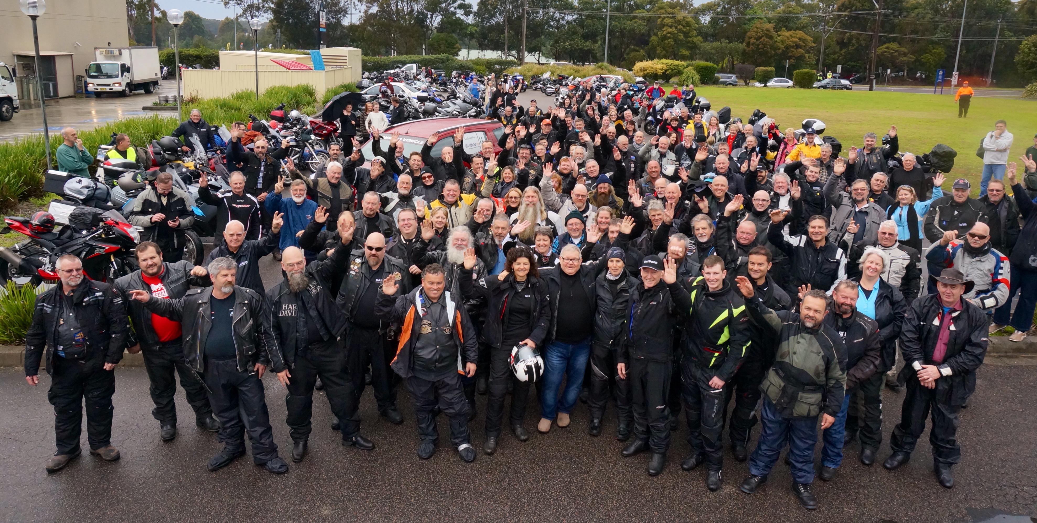 Riders departing Bateau Bay for around Australia