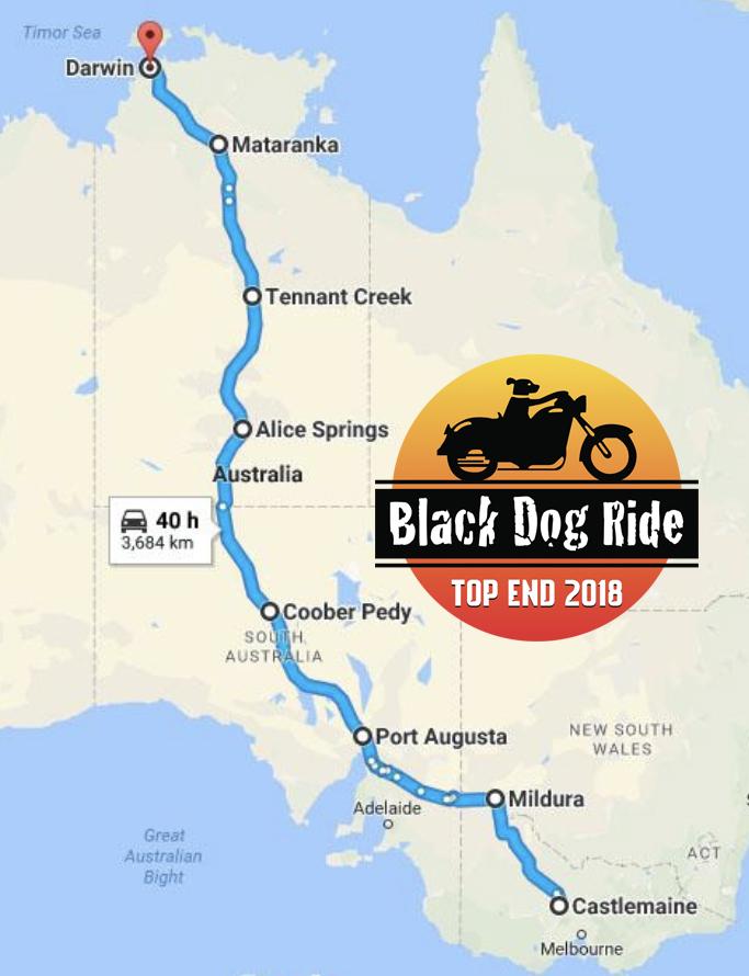 Black Dog Ride to the Top End 2018 Vic Leg Map