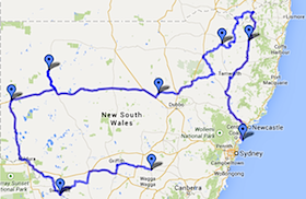 Black Dog Ride Around Australia - NSW State Ride Map