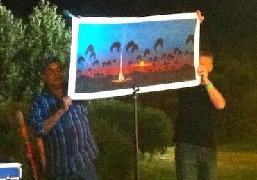 Tommy Crow donating his painting to Black Dog Ride