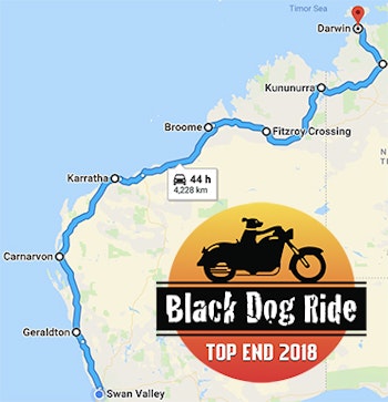 Black Dog Ride to the Top End 2018 WA Map