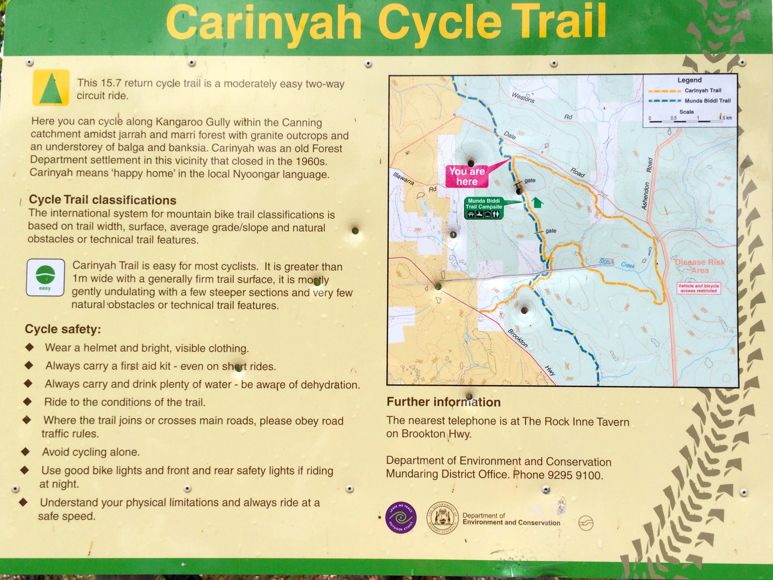 Carinyah Circuit sign where Munda Biddi joins