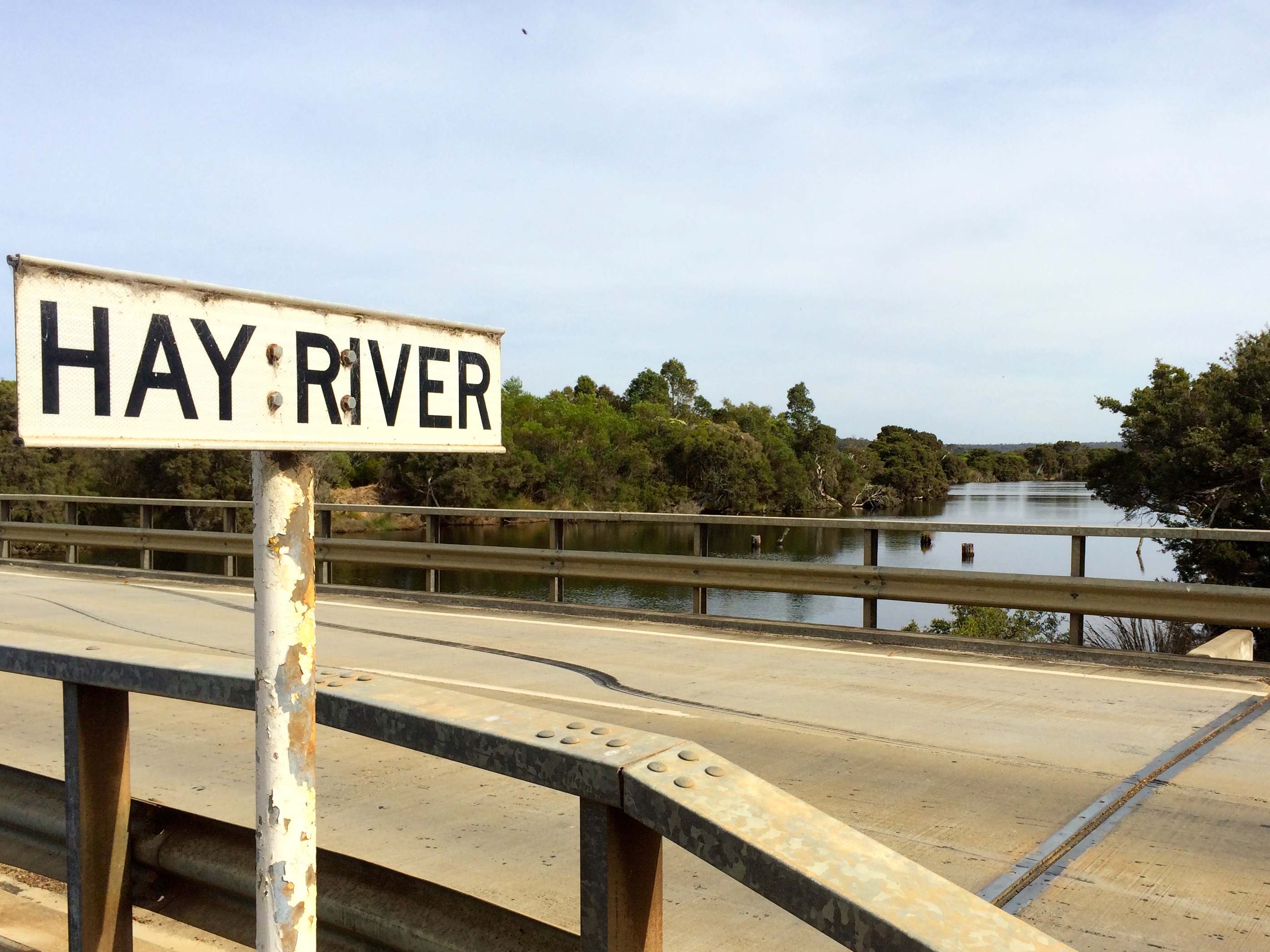 Hay River with old rail bridge stumps
