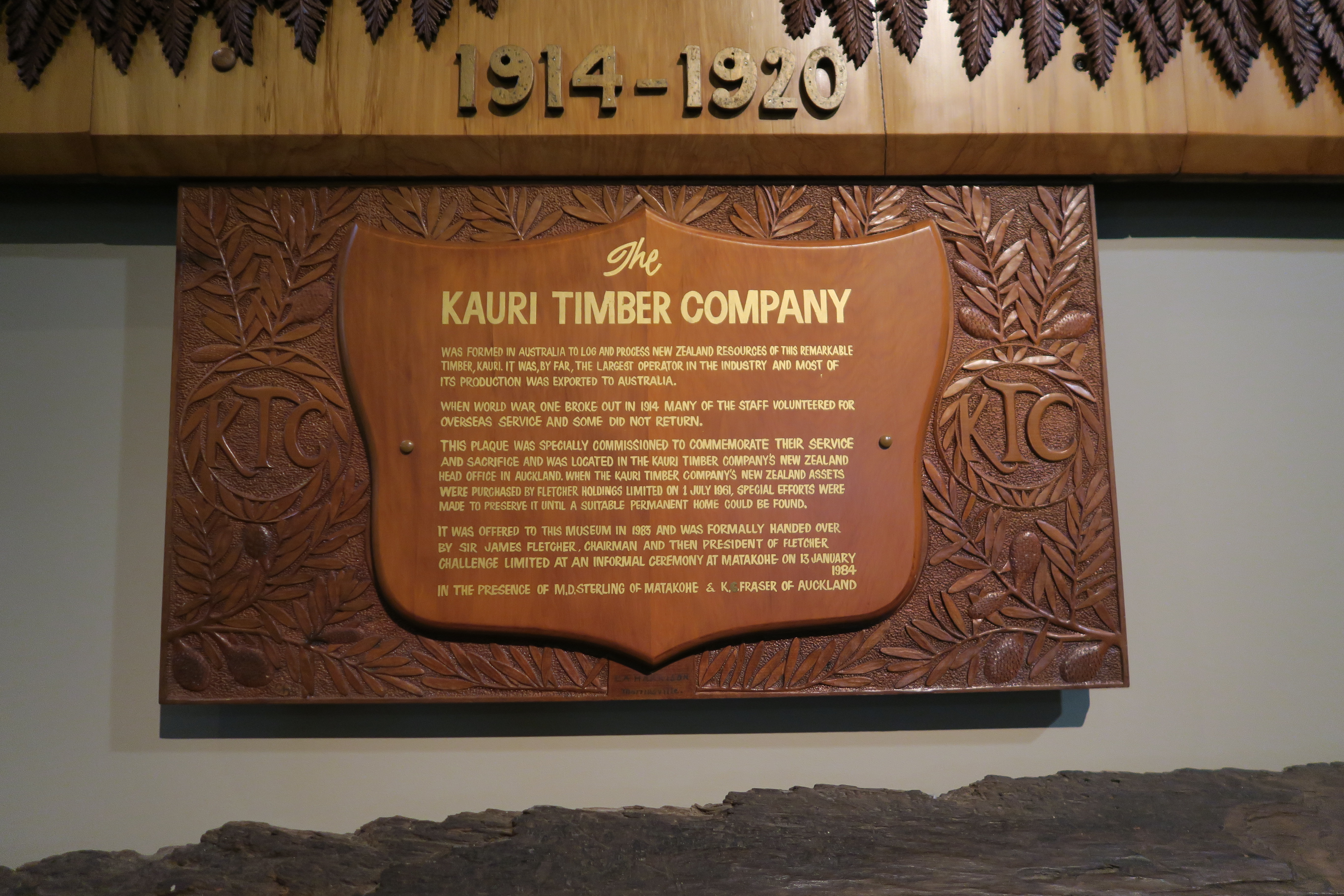 Plaque at the Kauri Museum, Matakohe, NZ