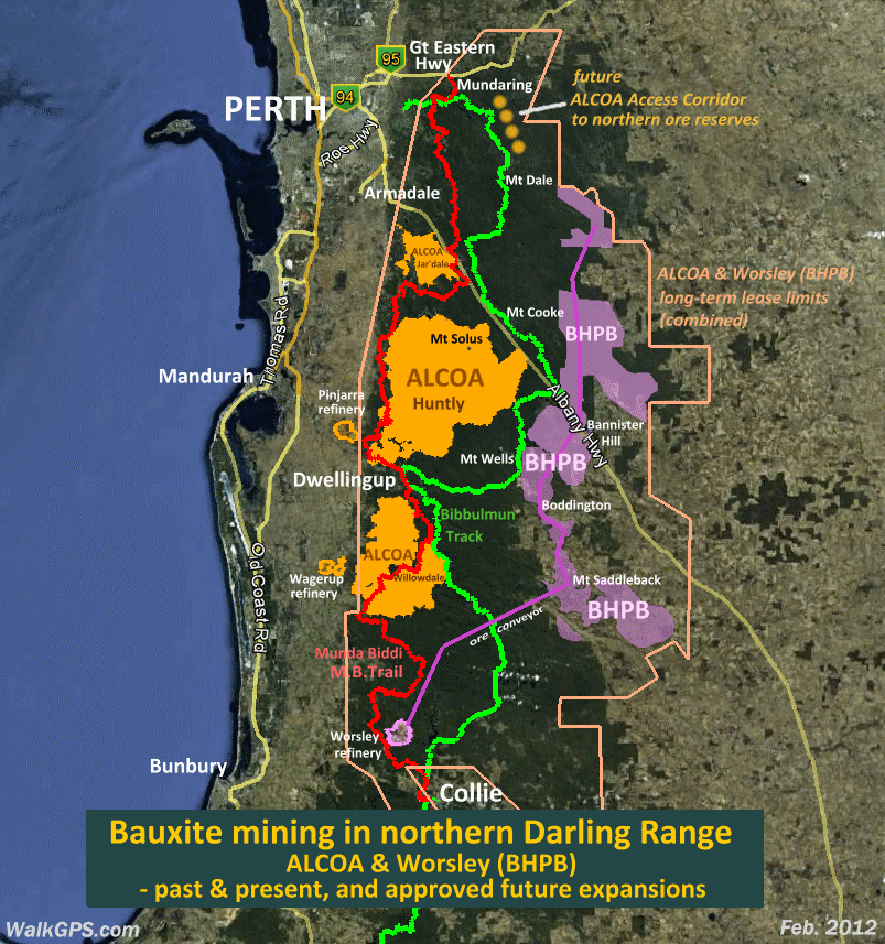 Past, present and planned mine in the Darling Range