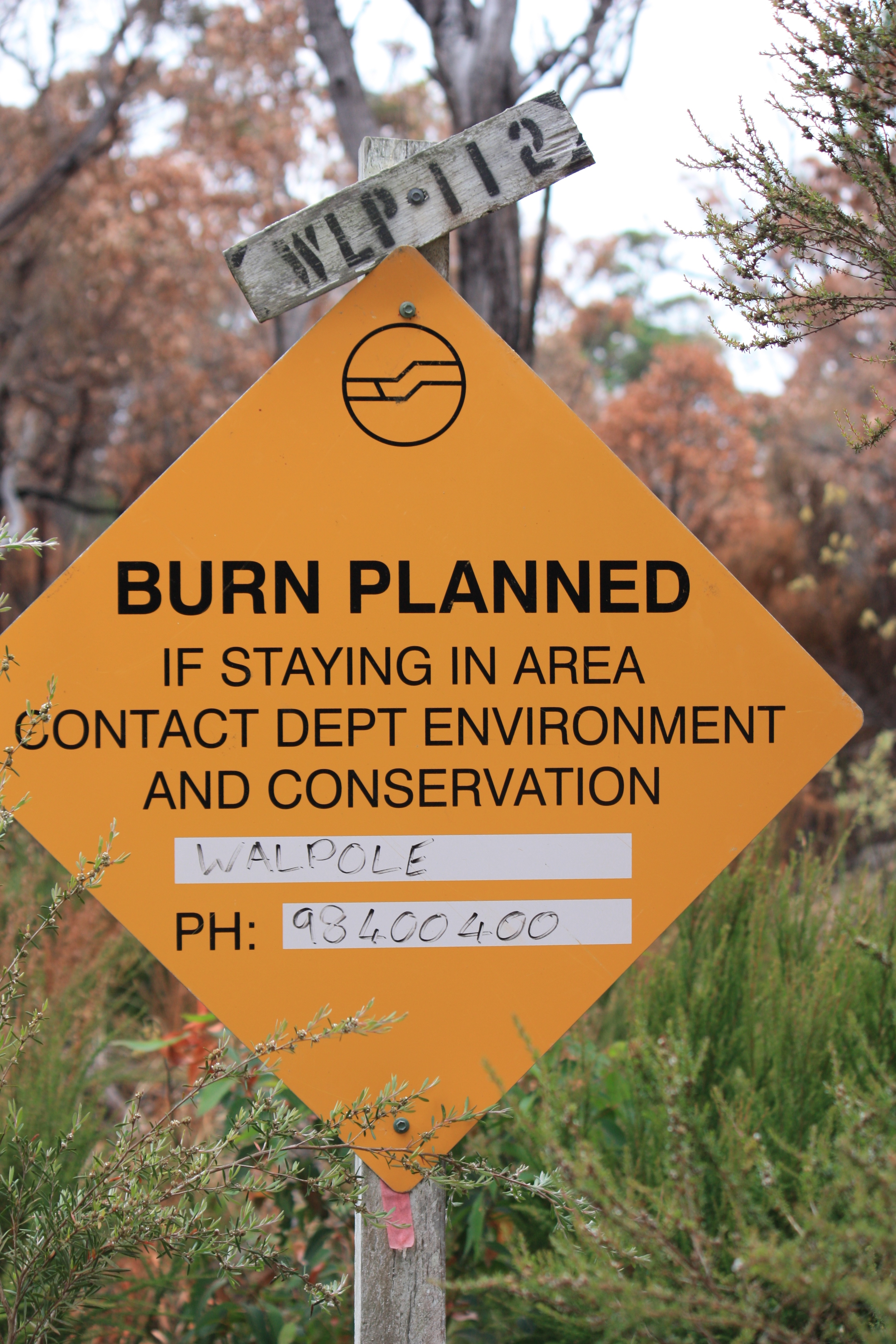 Warning sign for planned burn Map 8
