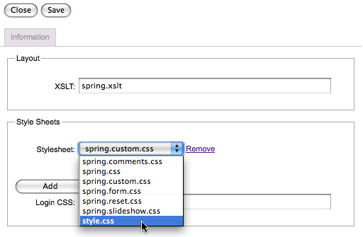 Choosing a custom style sheet