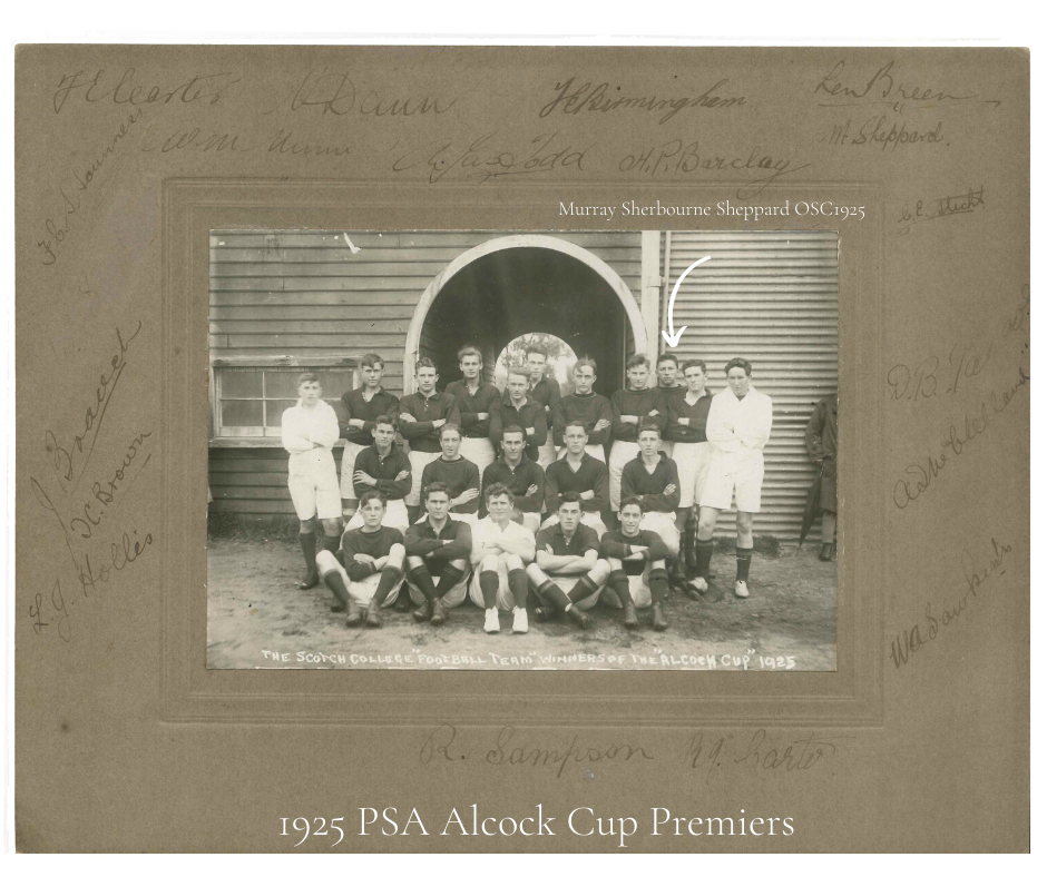 A fond memory of Sherbourne Sheppard. The signed 1925 photograph features the First Football Team XVIII the year they won the Alcock Cup. Sherbourne can be found in the back row, third from the right, looking rather solemn.