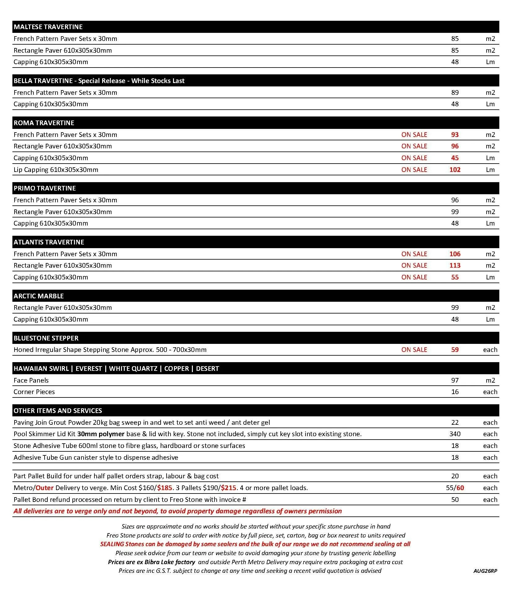 Freo Stone Paving Pricelist page 2