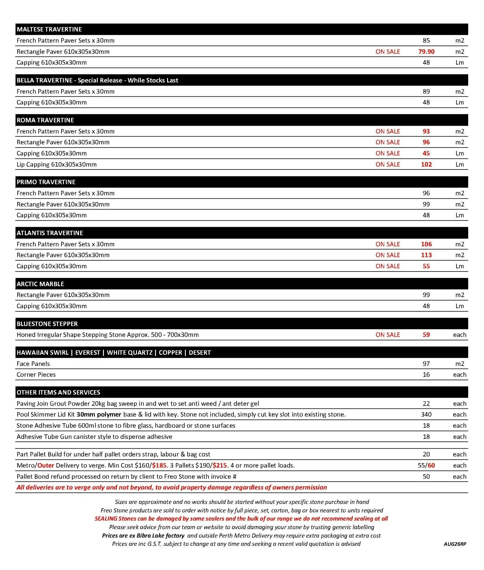 Freo Stone Paving Pricelist page 2