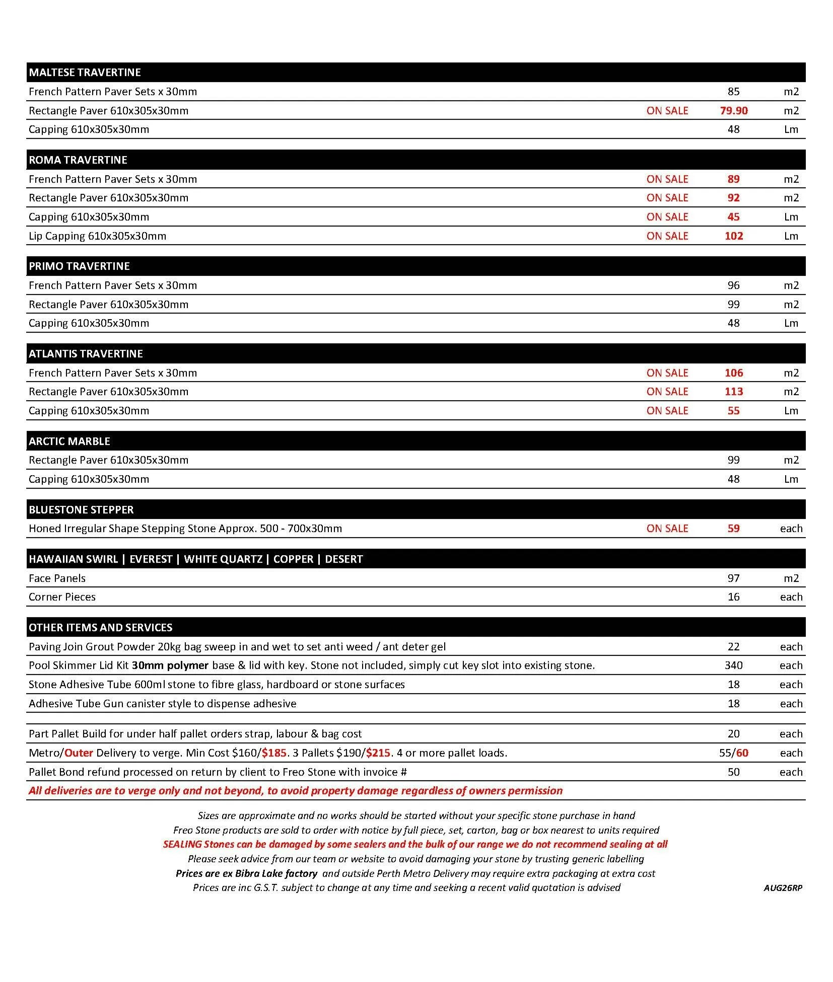 Freo Stone Paving Pricelist page 2