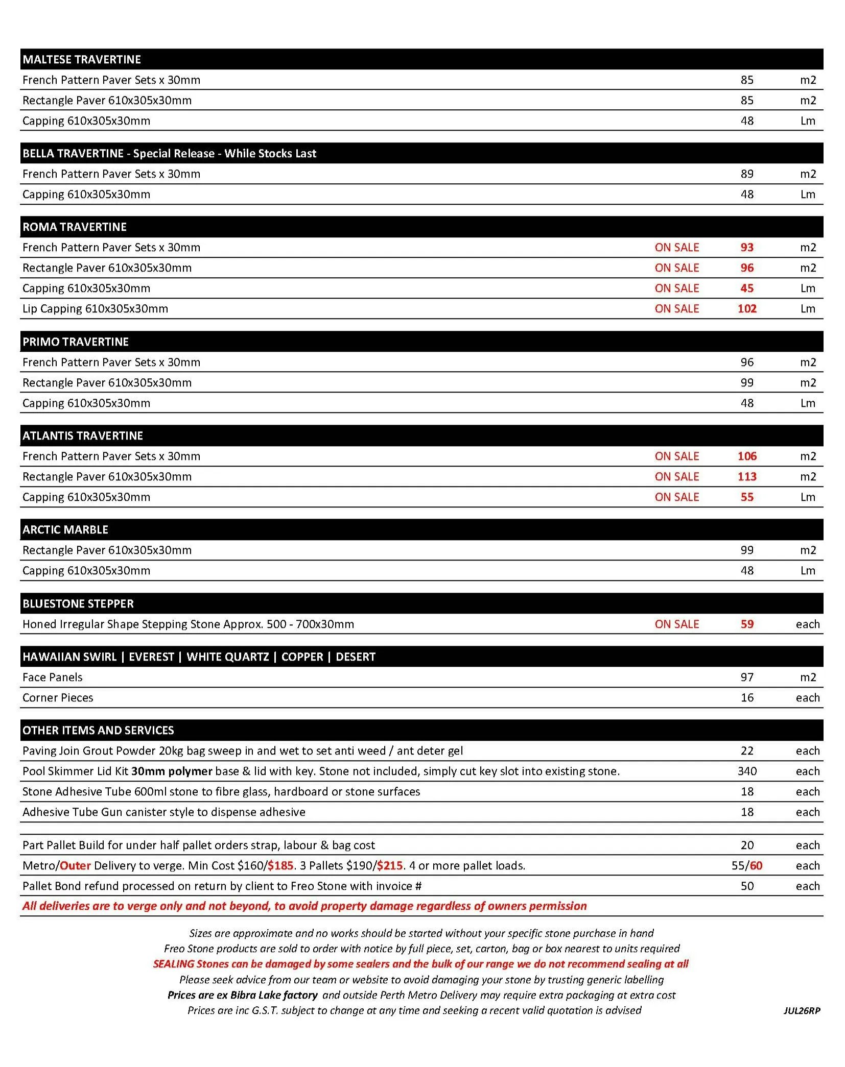 Freo Stone Paving Pricelist page 2