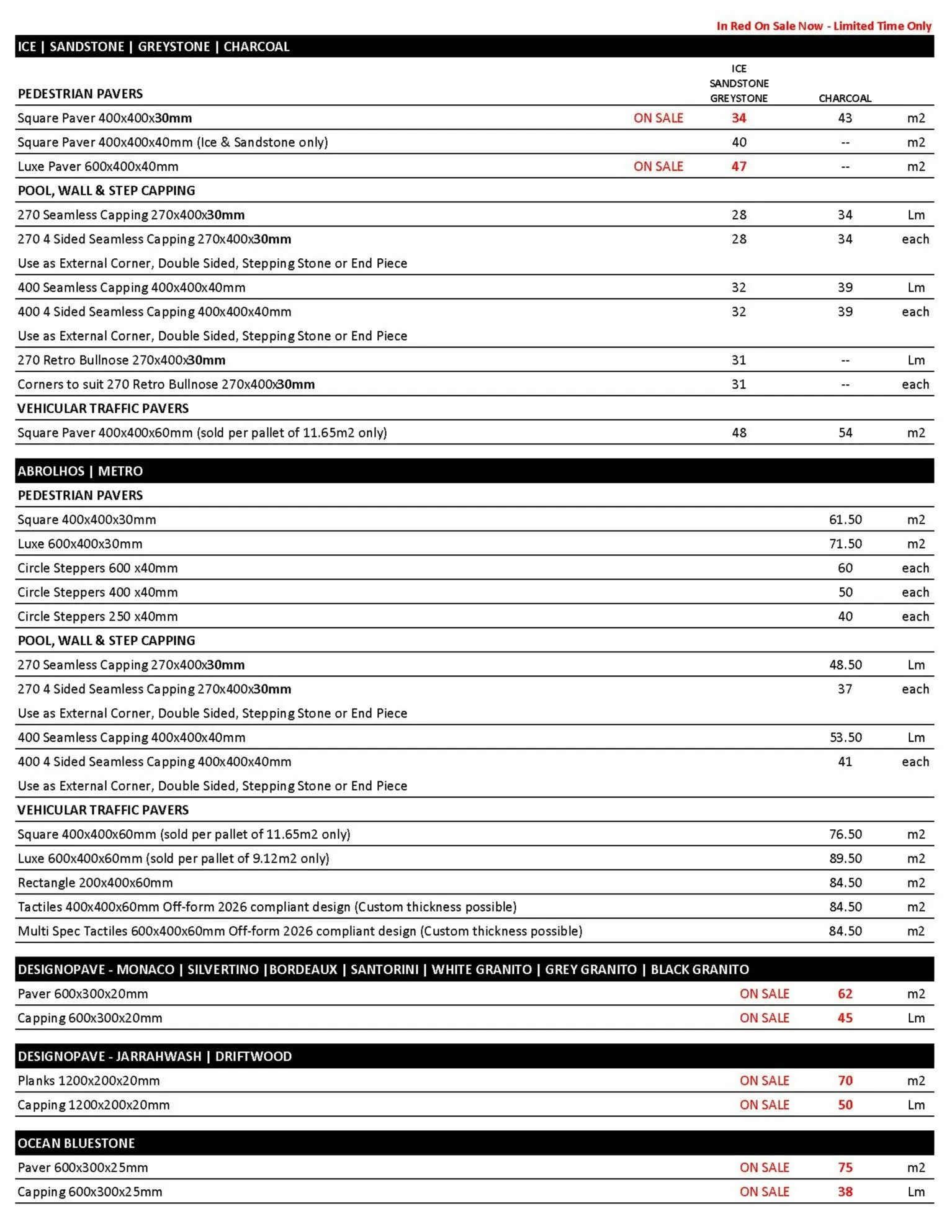 Freo Stone Paving Pricelist page 1