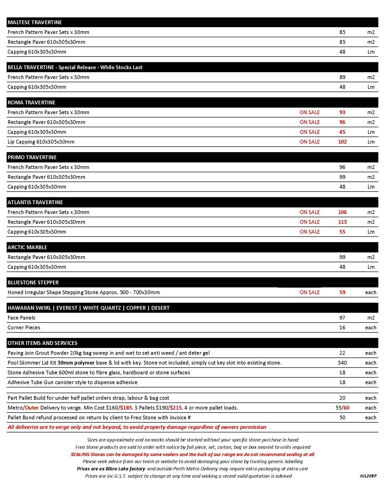 Freo Stone Paving Pricelist page 2
