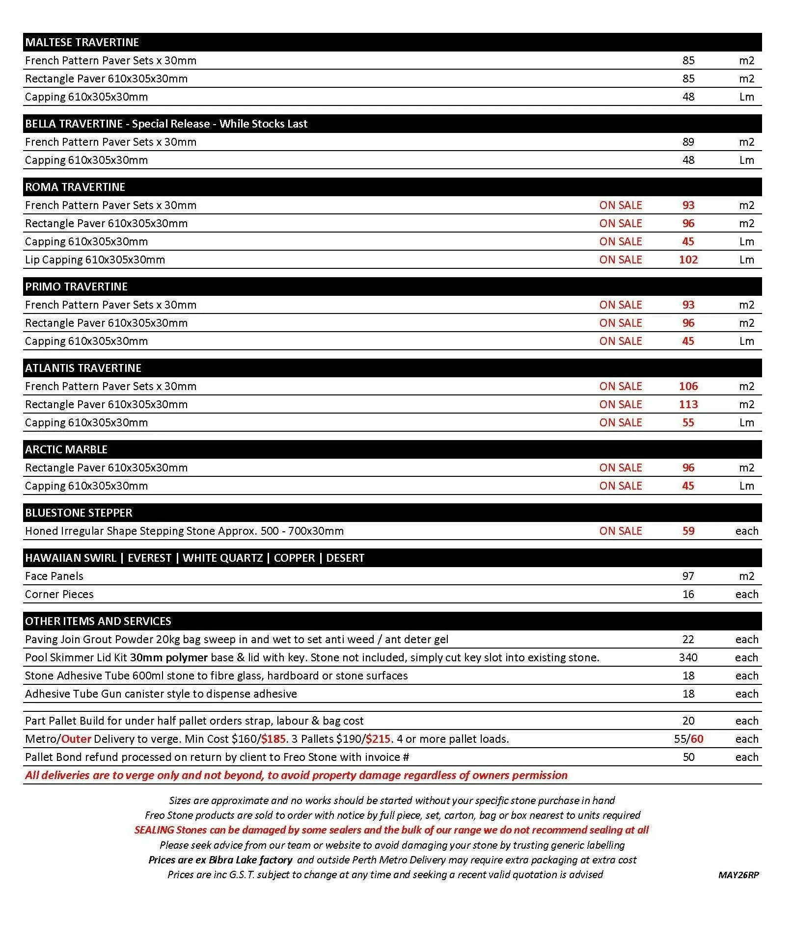 Freo Stone Paving Pricelist page 2