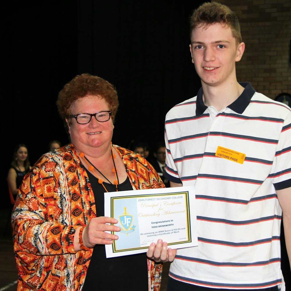 Todd Brinkworth - Certificate of Merit, ATAR of 93.50 and nominated for Curtin Scholarship