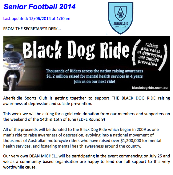 Black Dog Ride around Australia Media - Abercrombie Sports Club