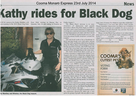 Black Dog Ride Around Australia Media - Kathy Manthey Rides to Kick the Black Dog
