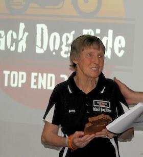 Black Dog Ride's Betty Parssey being Presented with a Plaque of Thanks in Darwin 2018