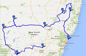 Black Dog Ride Around Australia - NSW State Ride Map