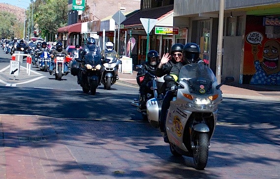 Black Dog Riders ride through the Todd Mall in Alice Springs - Ride to the Red Centre 2013 Image by Ric's Uncle Bob