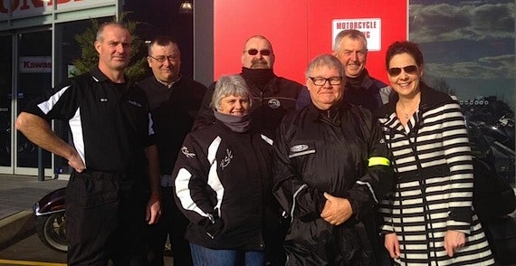 Lifeline Australia's Petrina Stamenkovic with the ACT Black Dog Riders before they depart for the 2013 Ride to the Red Centre