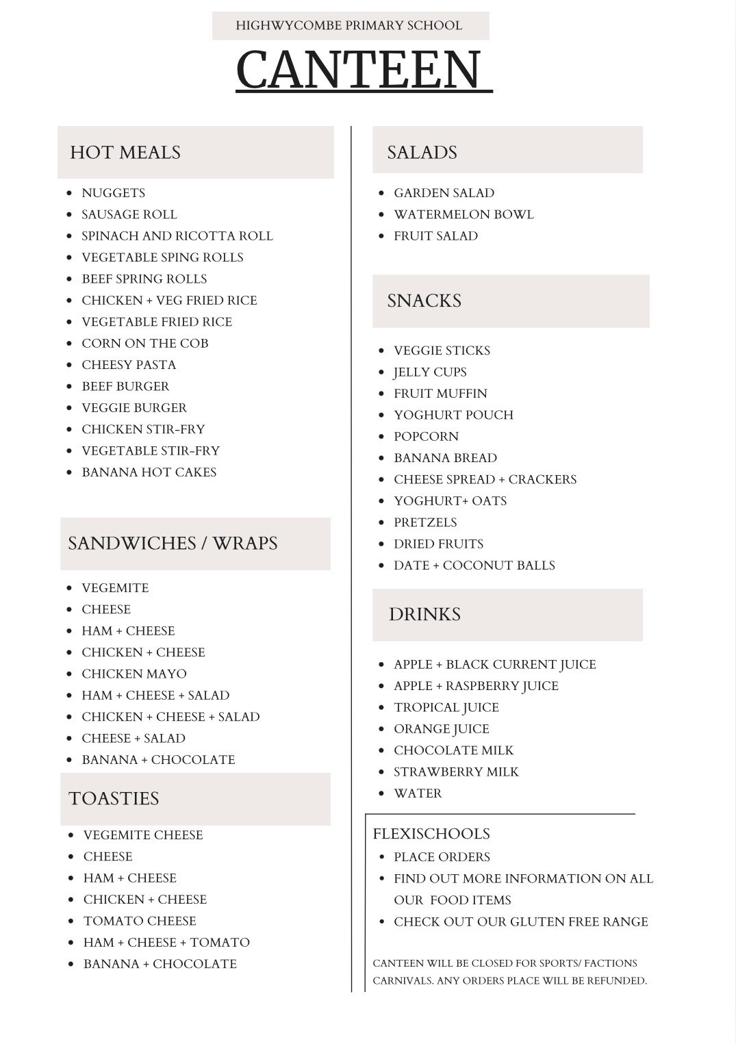 Term 2 Canteen Menu (2026)